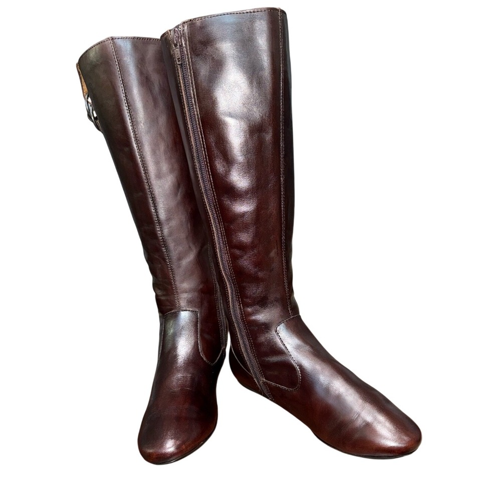 BØRN Gwynne Women Cordovan Leather Tall Riding Boots Side Zip | Size 7 / EU 38